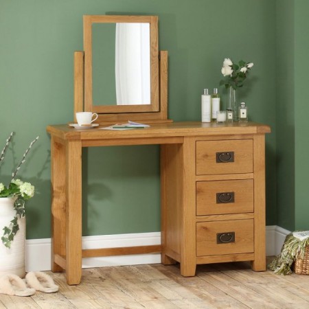 Rustic Oak : Bàn Gỗ Sồi 3 Ngăn Kéo + Gương Xoay